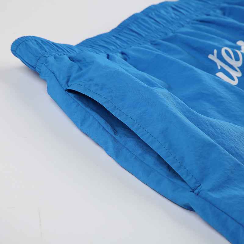 Sexy Letter Graphic Printing Blue Loose Casual Trousers Elastic Waist Minimalism Woven Wide Leg Pants