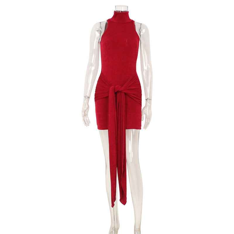 Arrival Sleeveless Halter Tight Fitting Cinched Elegant Lady Hip Lace up Dress
