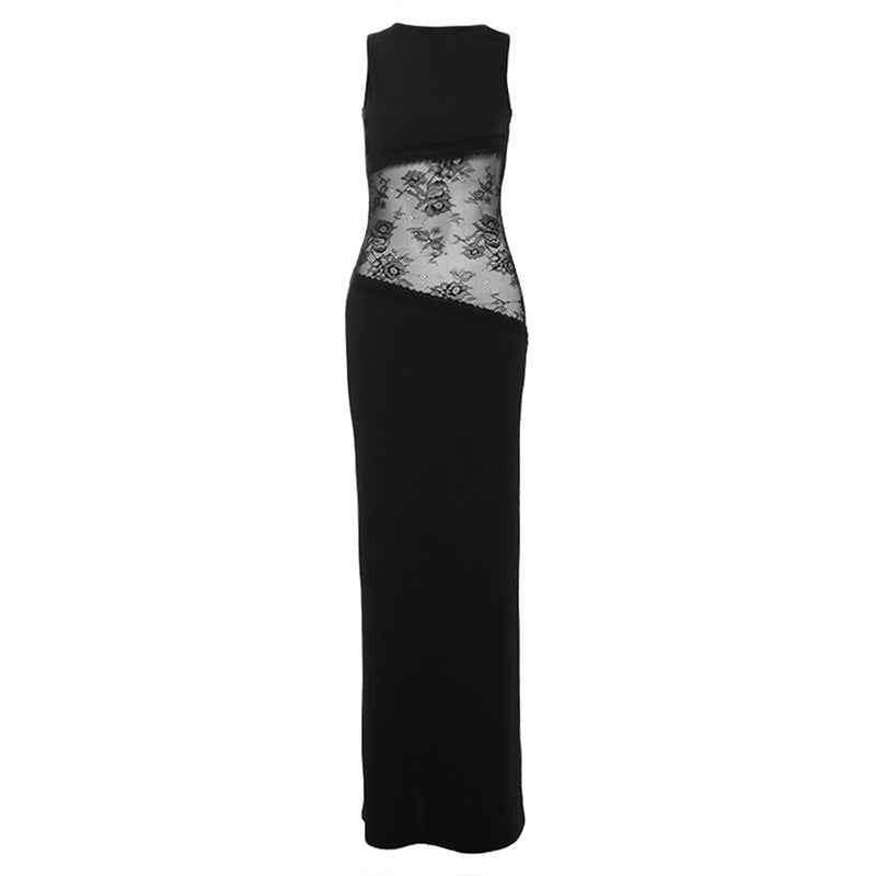 Spring Sexy Slim Fitting Patchwork Lace Backless Dress French Dress