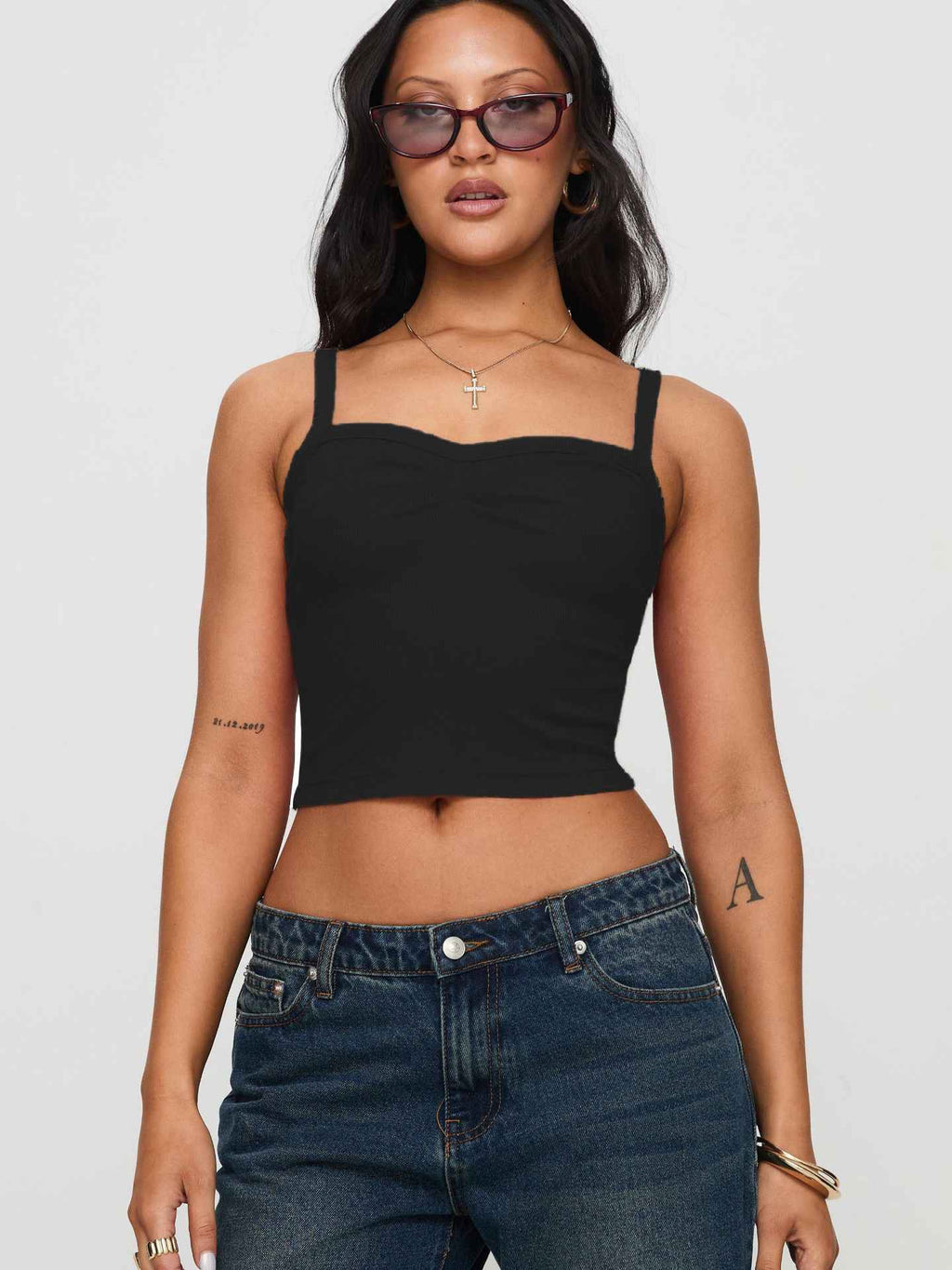Spring Summer Women Clothing Solid Color Pleated Design Short Bare Cropped Slim Fit All Matching Tank Top