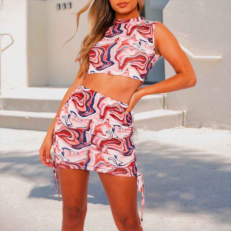 Clothing Summer Office Dress Sexy Slim Print Dress Short Skirt