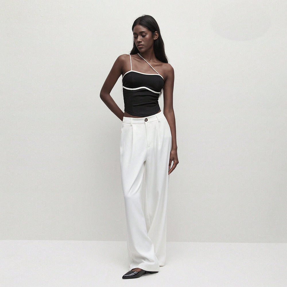Women Clothing Unique Design Camisole Spring Summer Sexy Unilateral Spaghetti Straps Sleeveless Top - ALZO