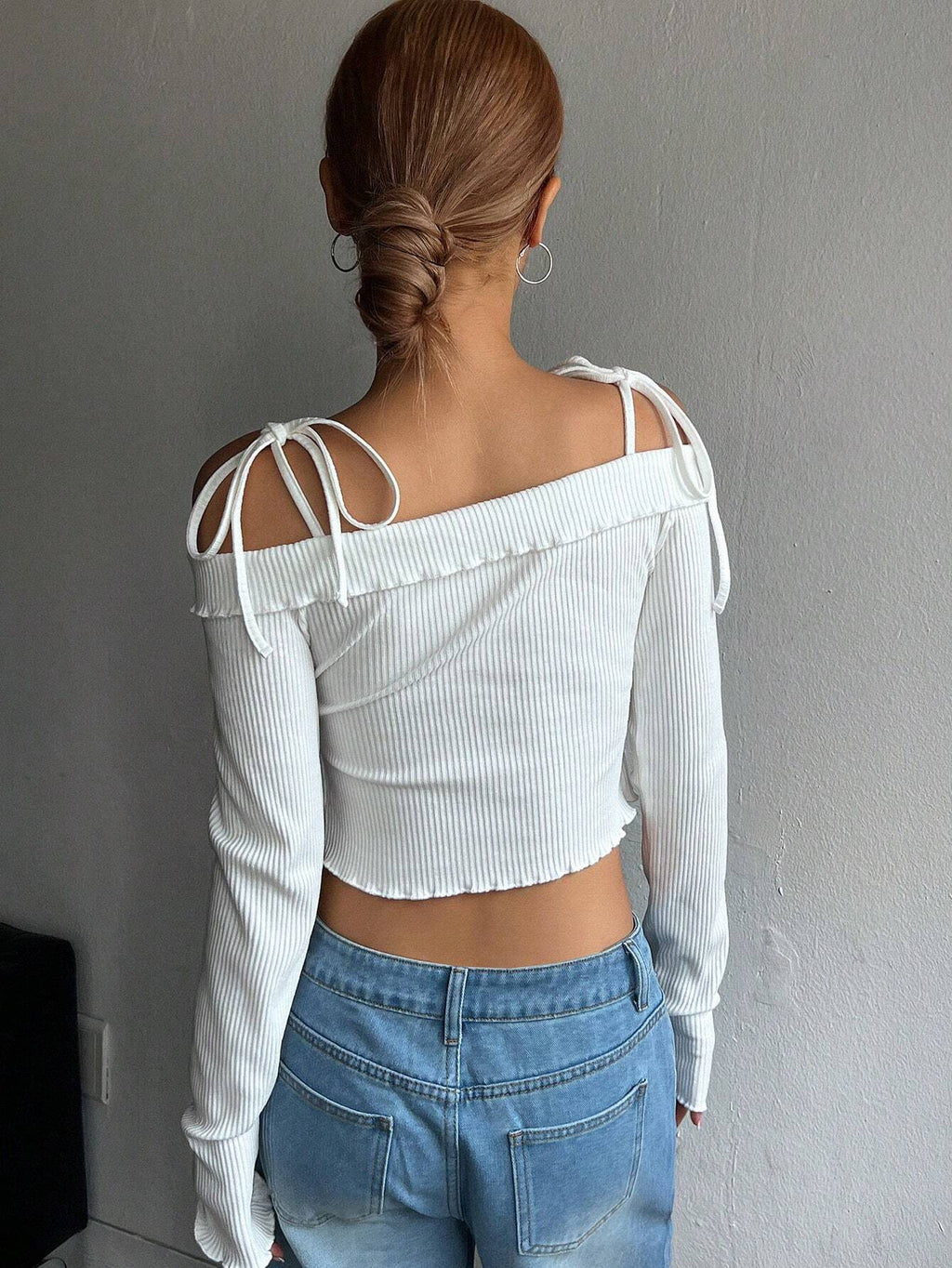 Women Clothing Simple Sweet T Shirt Autumn Winter Boat Collar Strap Short Long Sleeve Top - ALZO