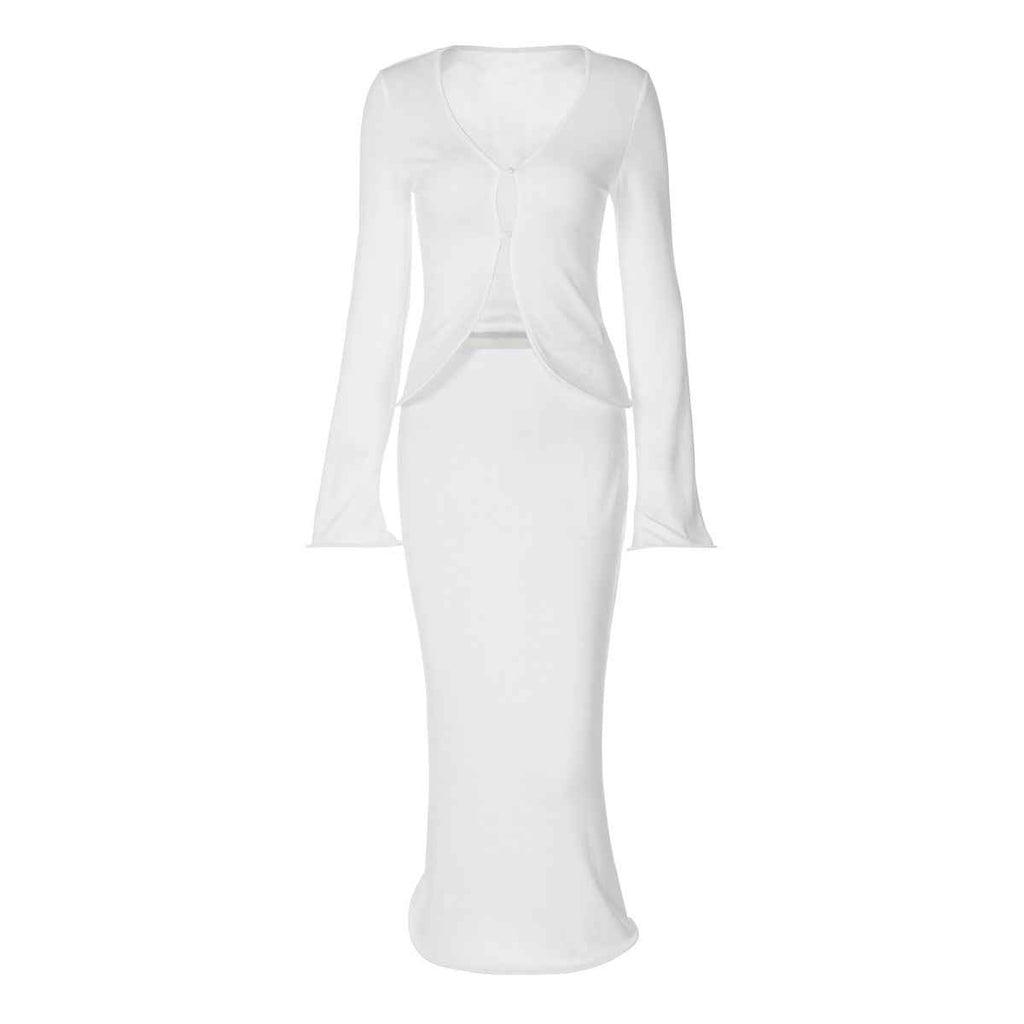 Sexy Long Sleeve Cardigan Top Slim Fit Bud Edge Private Clothing Skirt Sets Women