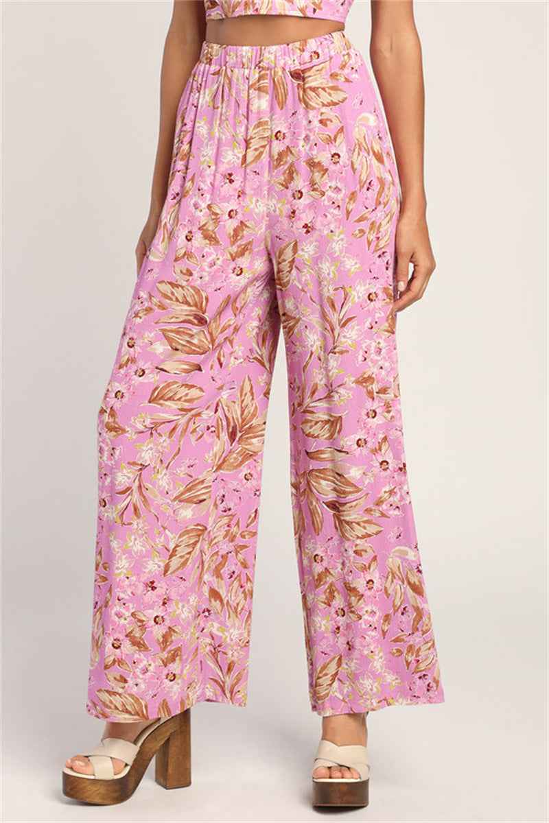 Casual Sexy Sling Vest High Waist Print Wide Leg Pants Two Piece Sets