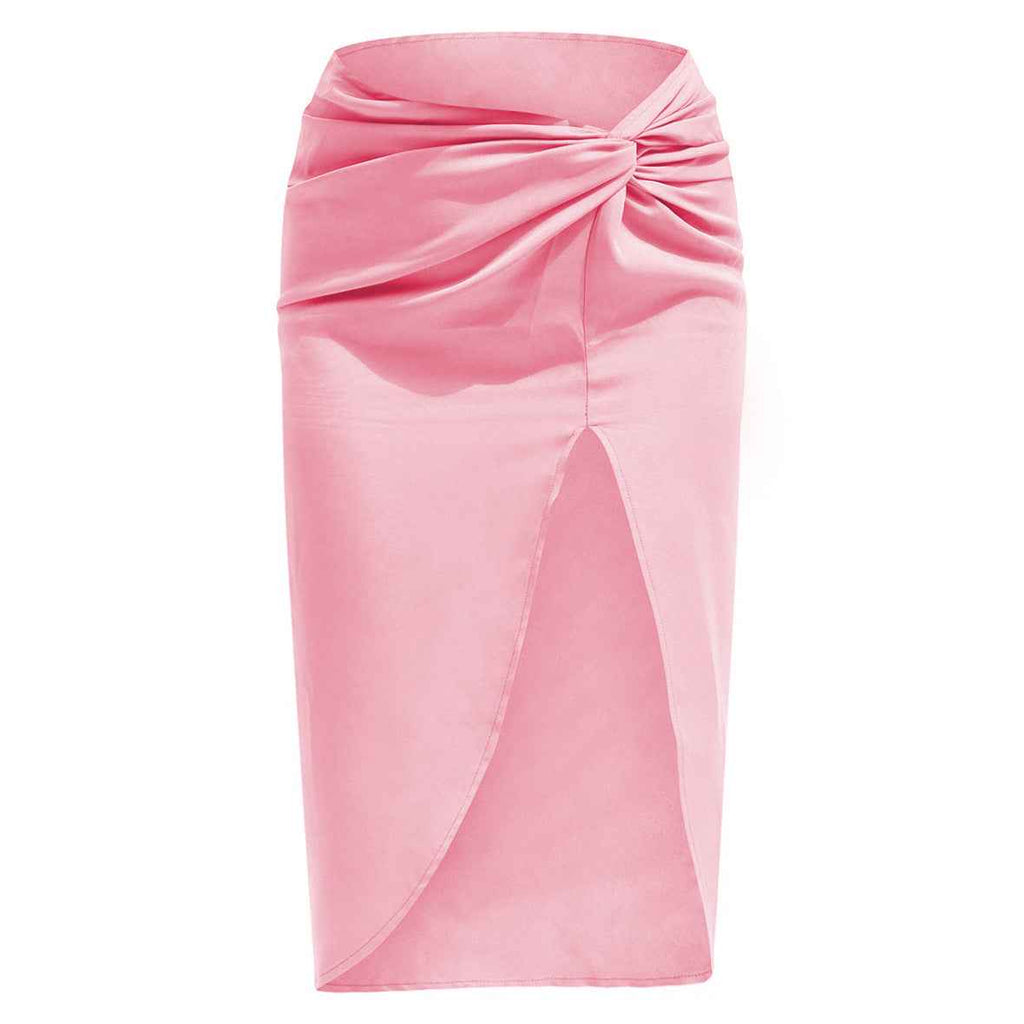 High Waist French Twist Irregular Asymmetric Skirt Sexy Solid Color Satin Split Package Hip with a Zipper Long Skirt for Women