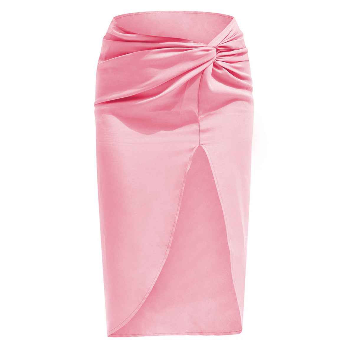 High Waist French Twist Irregular Asymmetric Skirt Sexy Solid Color Satin Split Package Hip with a Zipper Long Skirt for Women