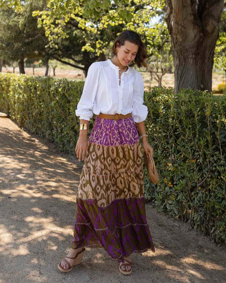 Women Skirt Printed Ruffled Swing Long Skirt - ALZO