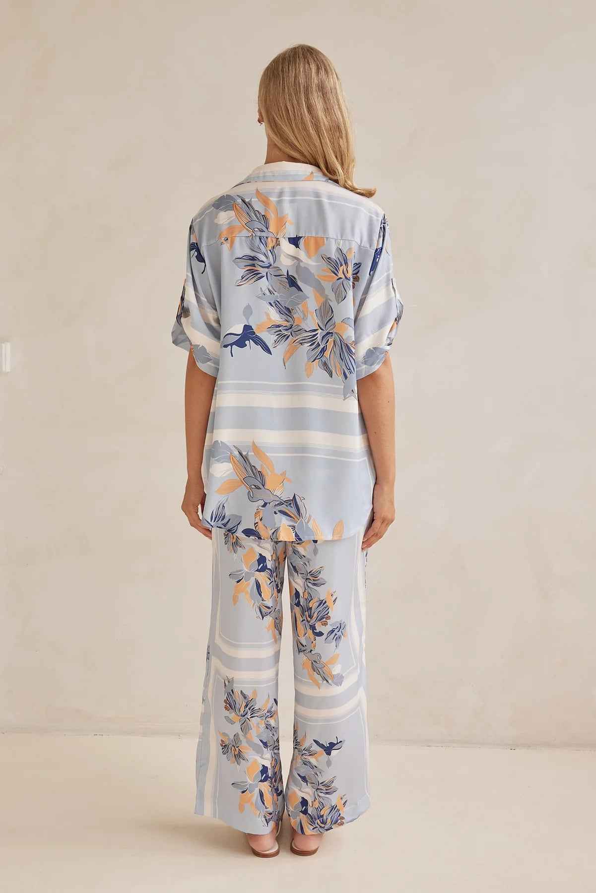 Summer Homewear Casual Printing Cardigan Shirt Trousers Set