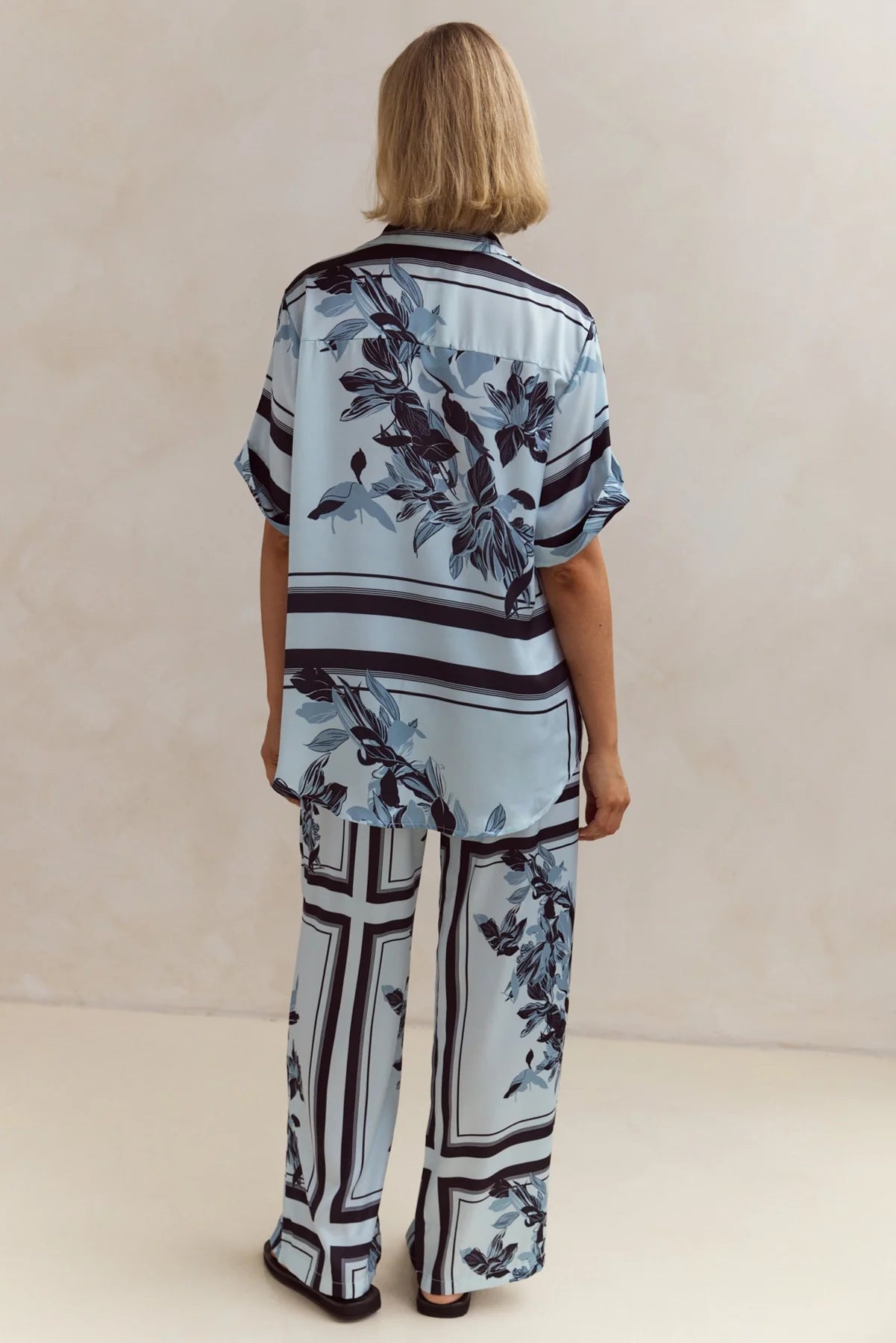Summer Homewear Casual Printing Cardigan Shirt Trousers Set - ALZO