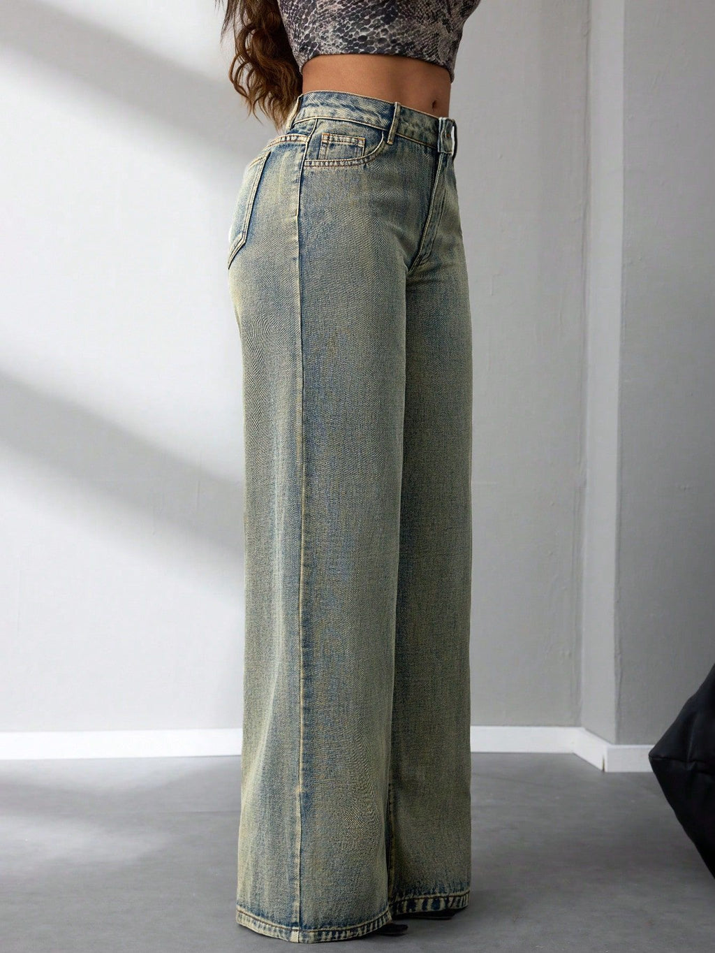 Women Clothing Retro Loose Wide Leg Jeans - ALZO