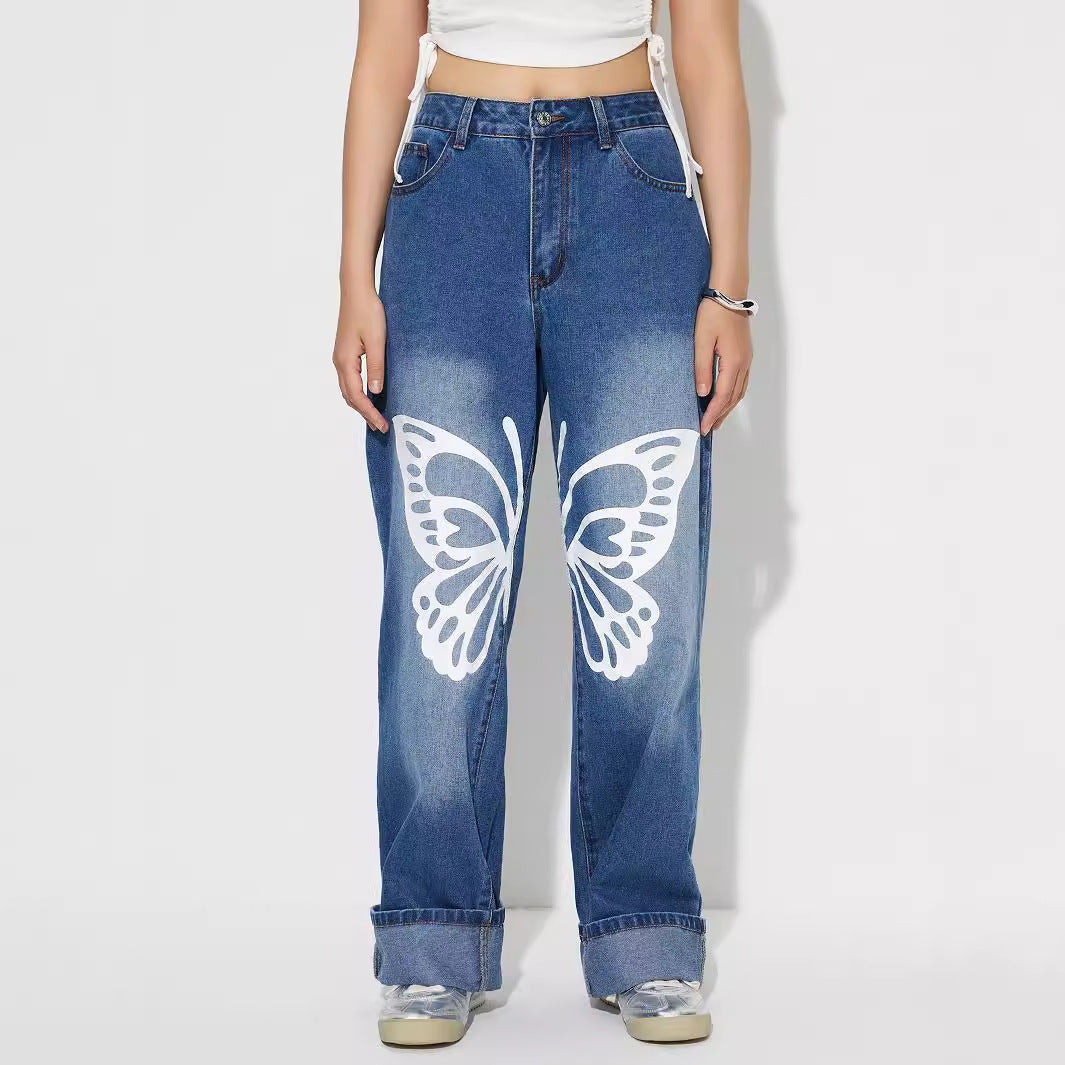 Women Wear Retro Casual High Waist Straight Jeans Trousers - ALZO