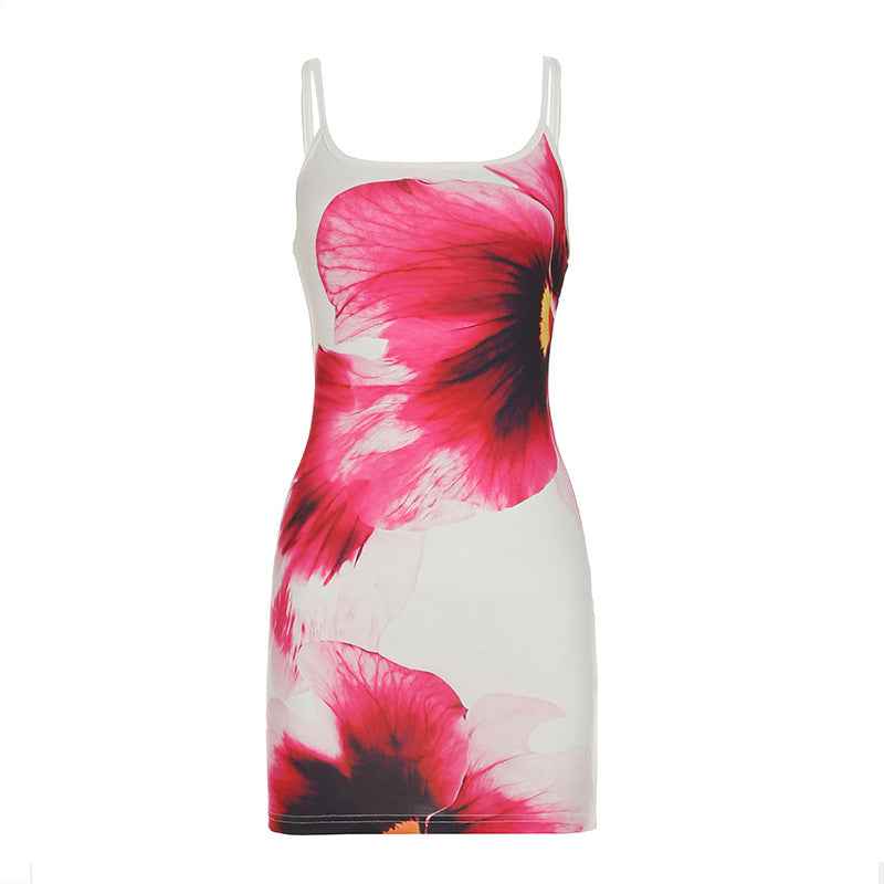 Vacation Sexy Backless Slim Fit Dress Floral Print Summer Sexy Slip Dress