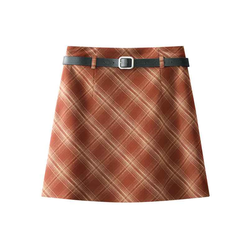 Retro Plaid Short Skirt High Waist All Matching A line Skirt Small Anti Aging Casual Slimming Skirt