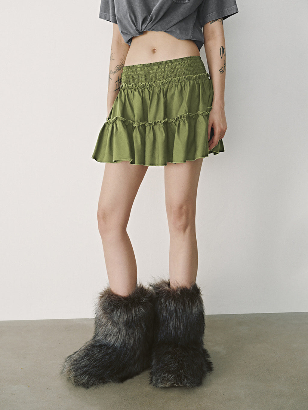 Floral Skirt Pants Lined A line Skirt High Quality Smocking Tight Waist Elastic Culottes - ALZO
