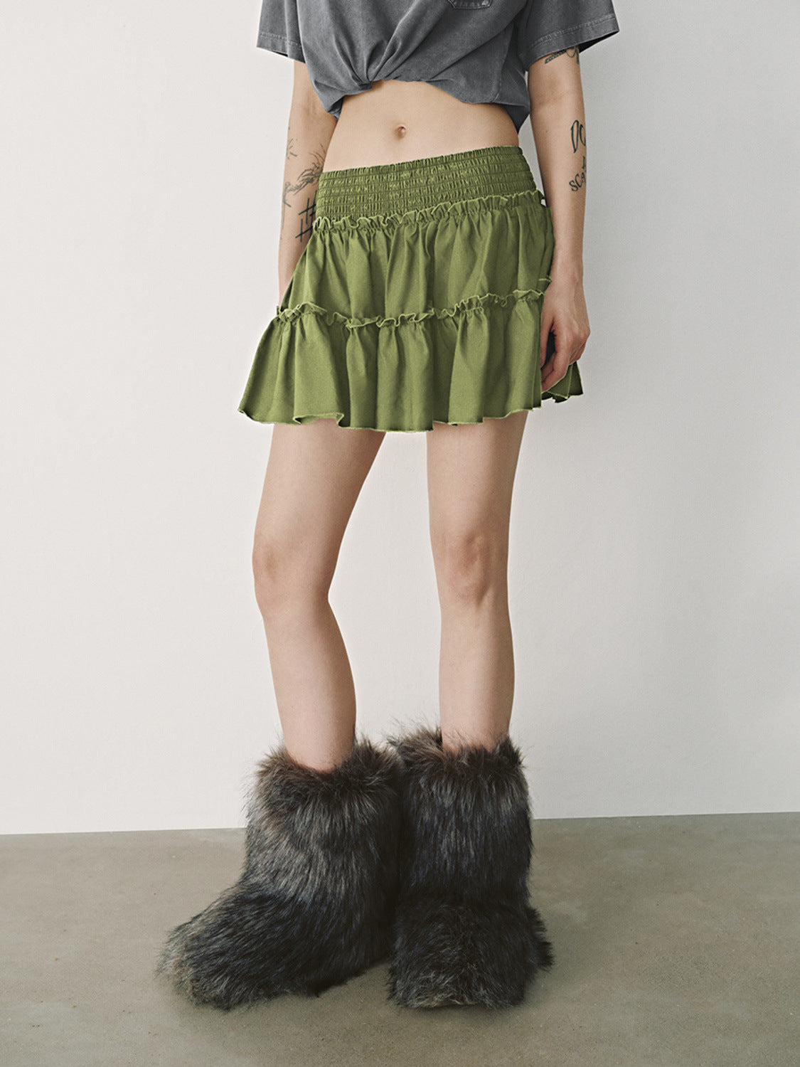Floral Skirt Pants Lined A line Skirt High Quality Smocking Tight Waist Elastic Culottes - ALZO
