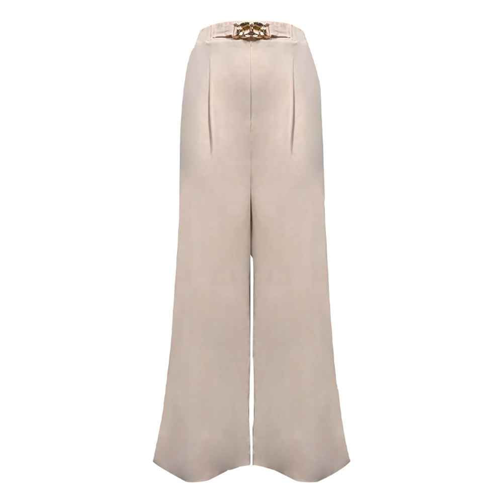 Loose Half Elastic Metal Decorative Solid Color Wide Leg Trousers for Women