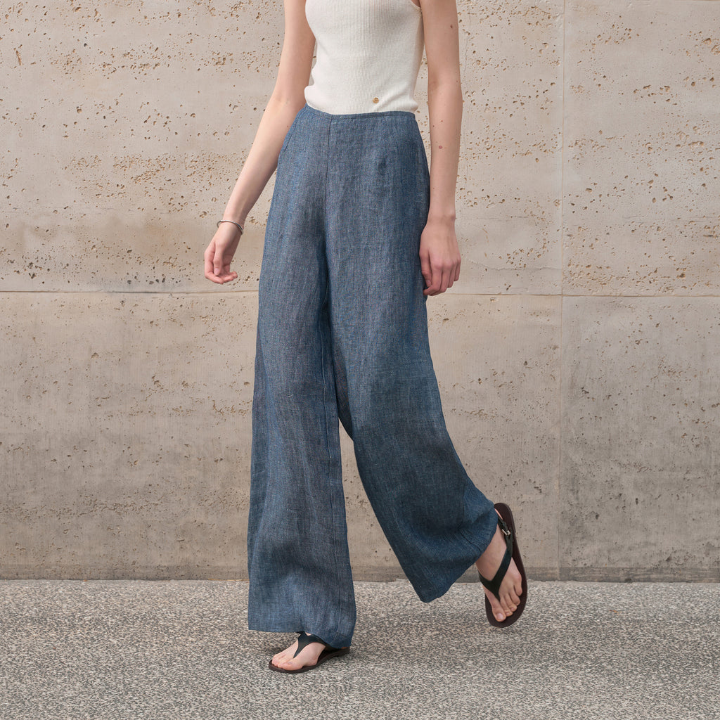 Pure Linen Yarn Dyed Trousers Women Fashionable All Matching Loose Fitting Mopping Pants Spring Summer Idle Slimming Wide Leg Pants - ALZO