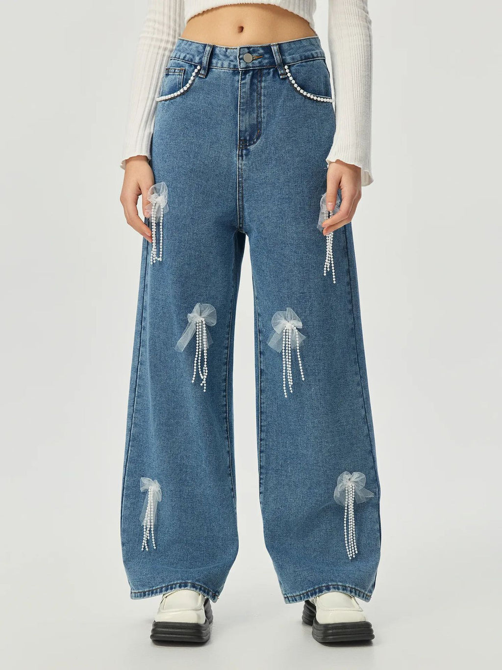 Women Wear Butterfly Decoration Loose Wide Leg Denim Trousers Women Jeans - ALZO