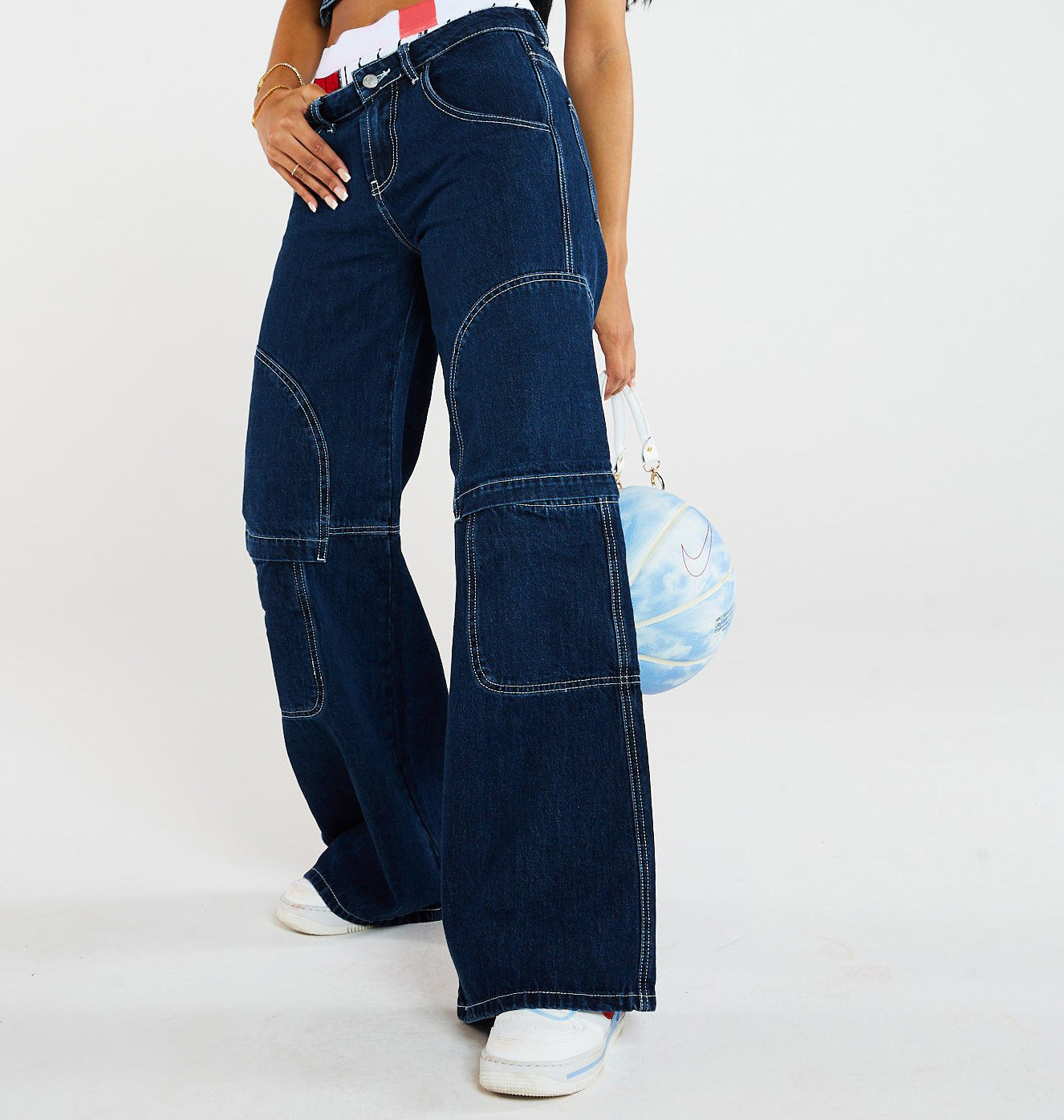 Fast Big Pocket Wide Leg Jeans Overalls Cargo Wide Leg Jeans - ALZO