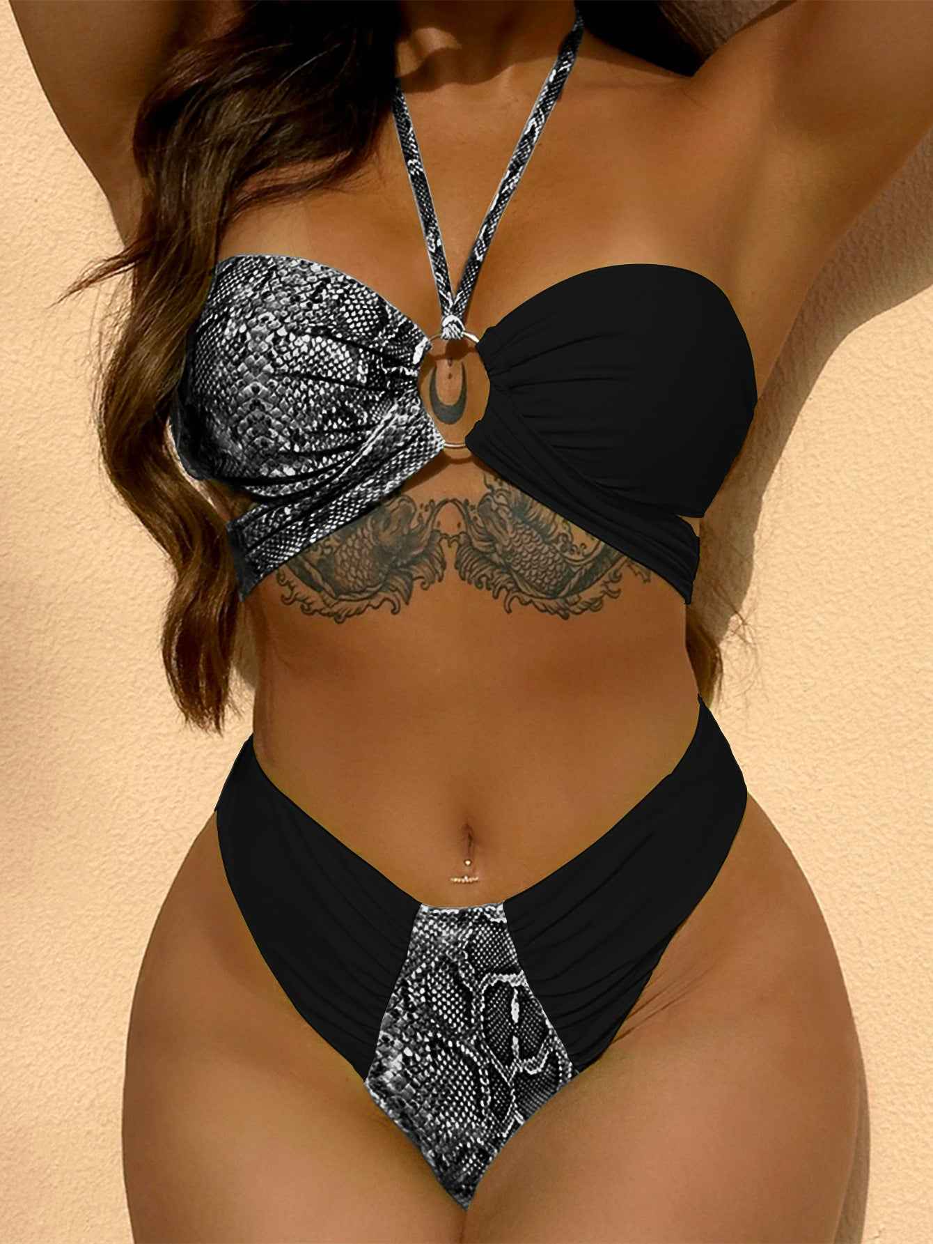 Bikini Double Bikini Snake Print Swimsuit Sexy Swimming Color Matching Swimsuit Stitching Bikini