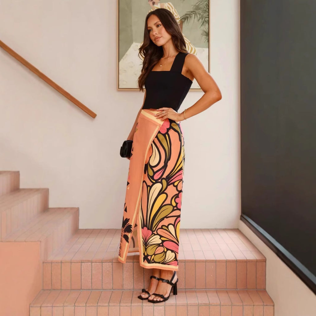 Women Skirt Floral Print Slit Sexy Sheath A Swing Skirt - ALZO