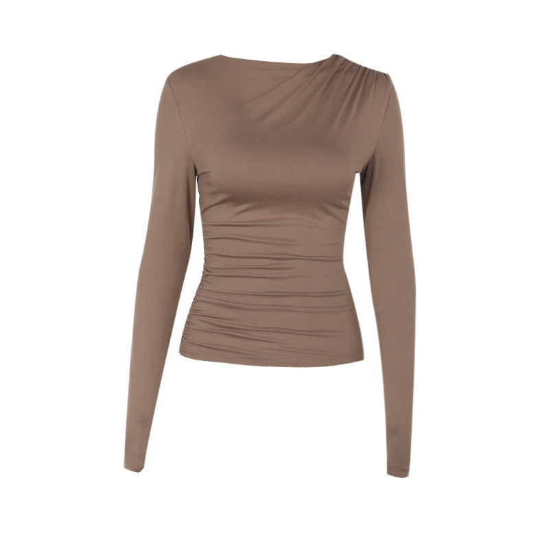 Autumn Simple Fashionable Elegant Slim Fit Twisted Neckline Long Sleeve Casual Top Women - ALZO