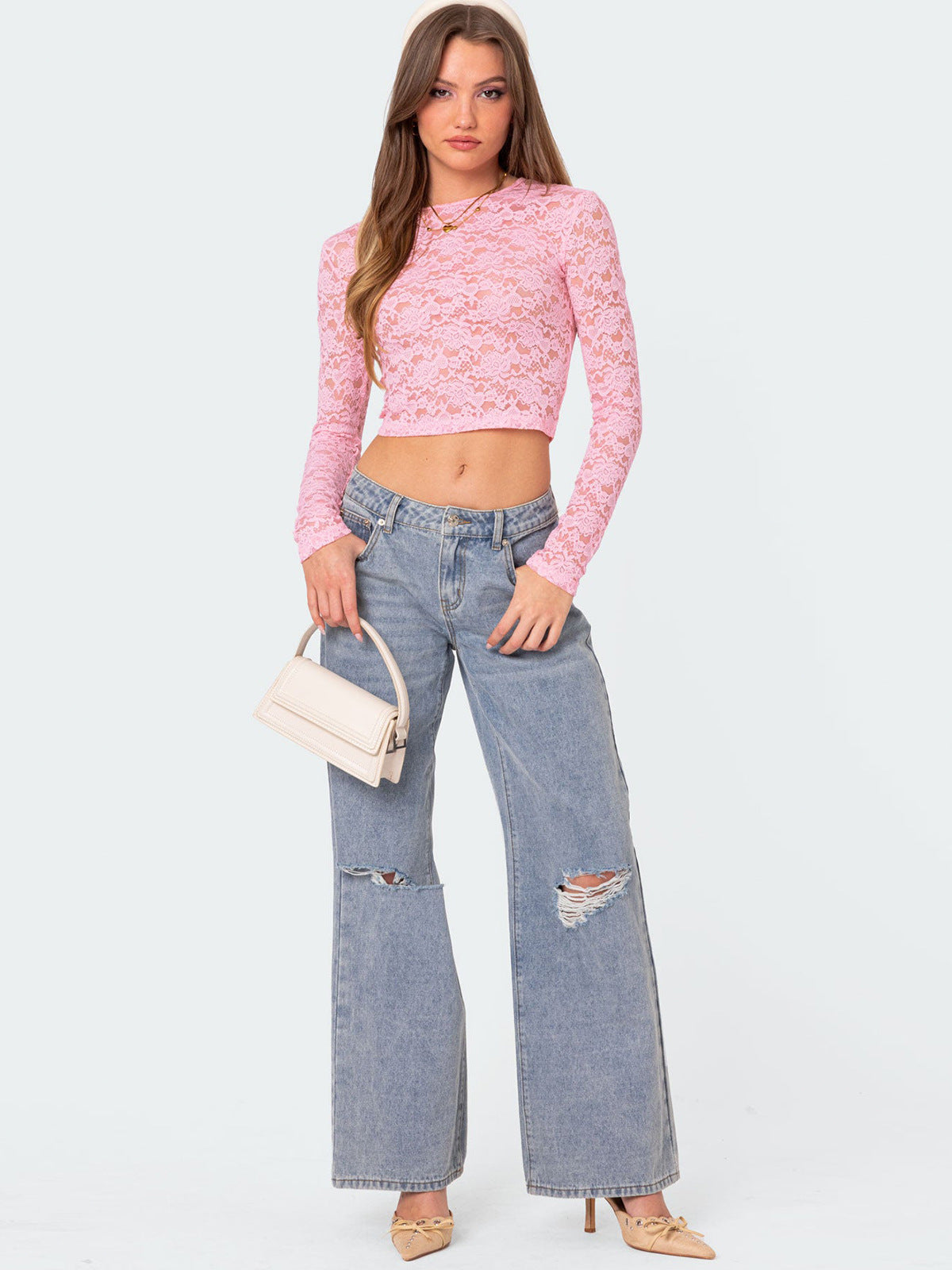 Private Clothes Sexy Lace Short Top Sexy Beautiful Slim Fit Long Sleeve T Shirt Women Summer - ALZO