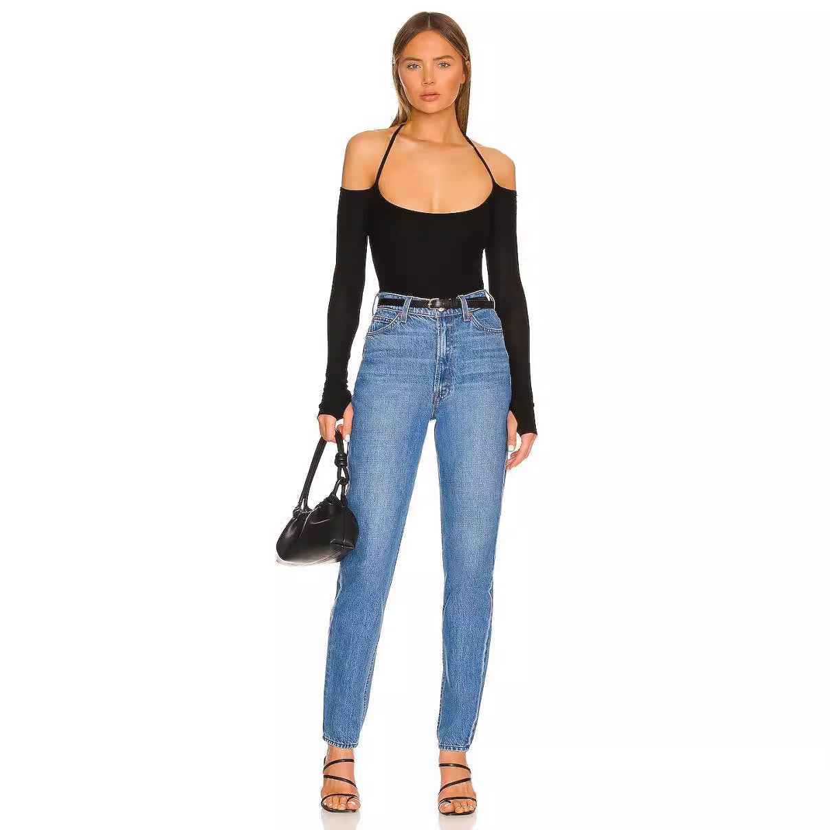 Autumn Long Sleeve Thumb Hole T shirt Sexy Halter off Shoulder Women Clothing Design Blouse