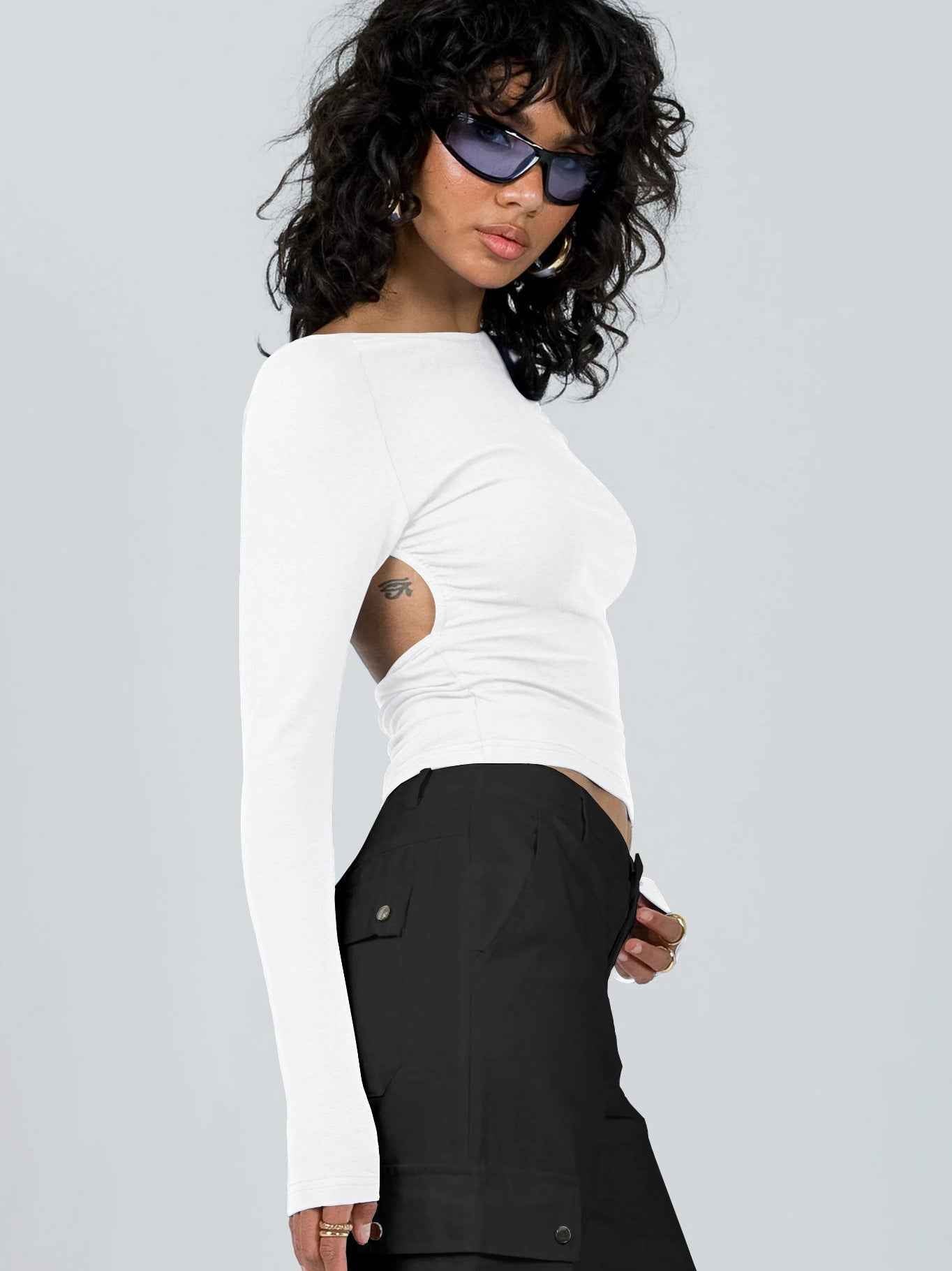 Summer Bare Back Top Long Sleeve Sexy Shoulder T shirt for Women
