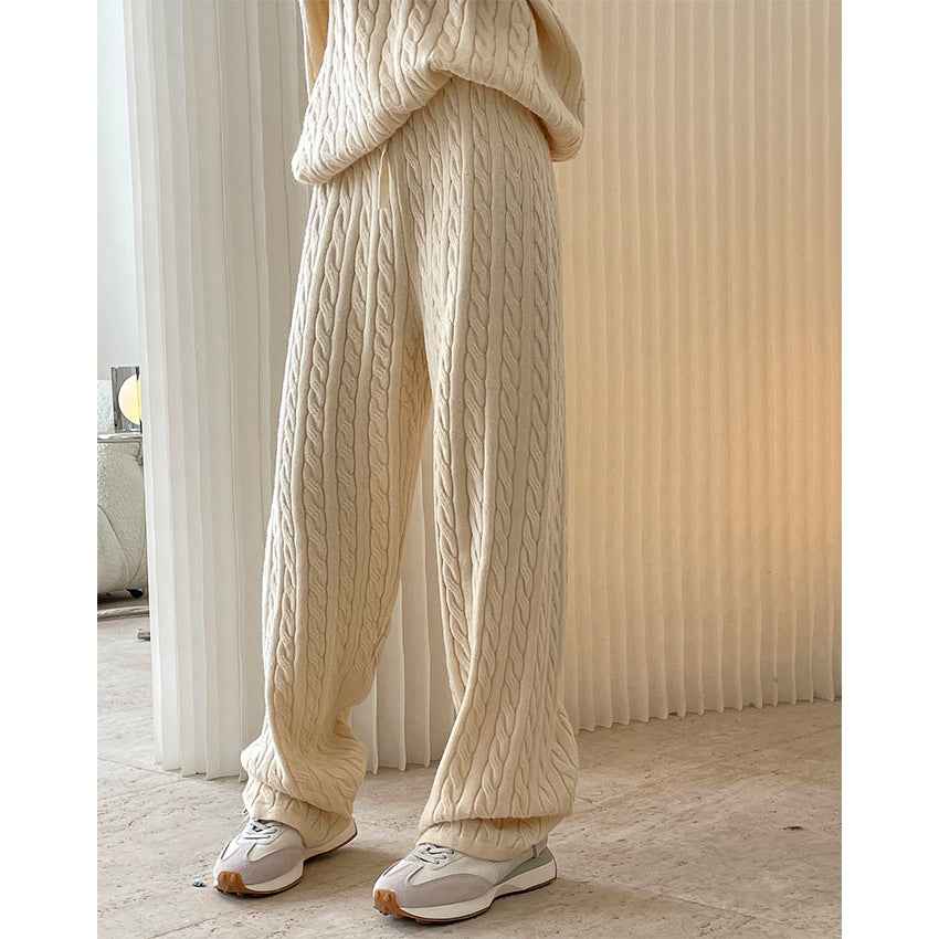 Autumn Winter New Lazy Comfortable Twisted High Waist Wide Leg Knitted Pants Loose-Fitting Slimming Pants Women Thick