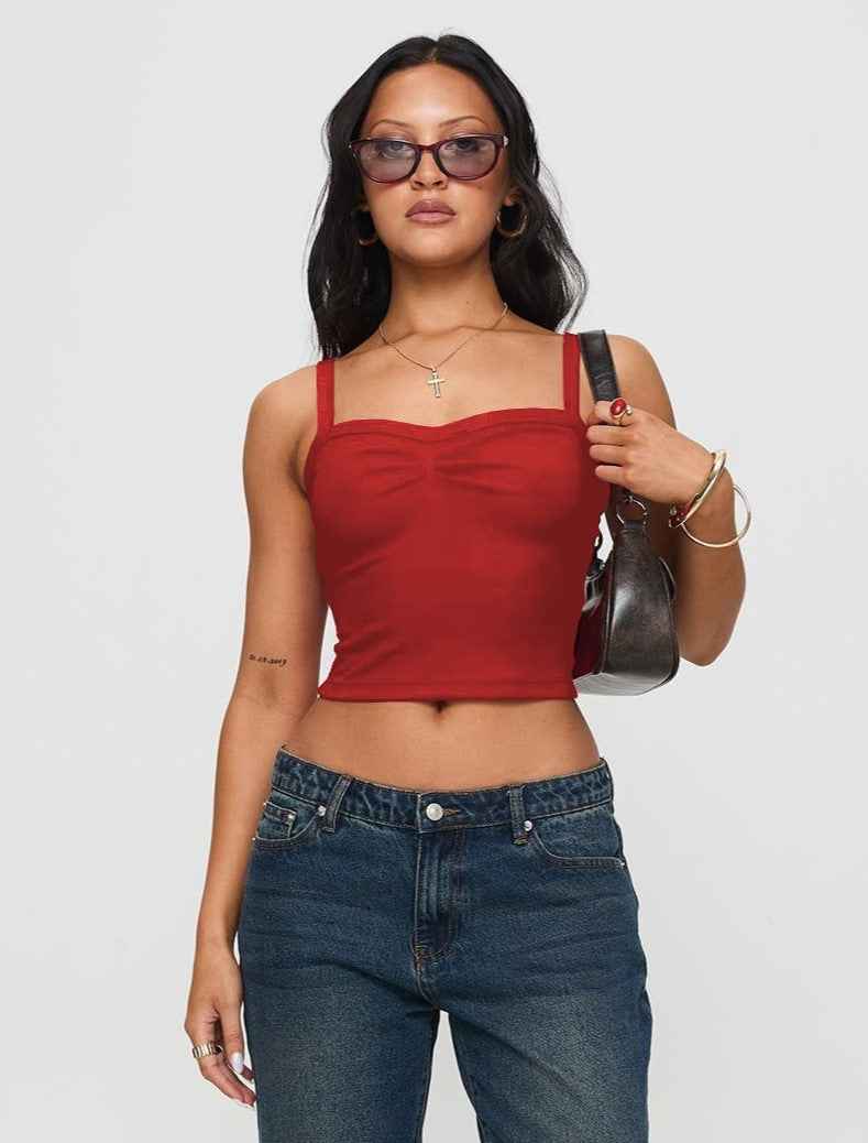 Spring Summer Women Clothing Solid Color Pleated Design Short Bare Cropped Slim Fit All Matching Tank Top