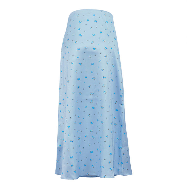 Women Clothing Satin Draping Printed Skirt Waist Controlled Sheath Skirt - ALZO