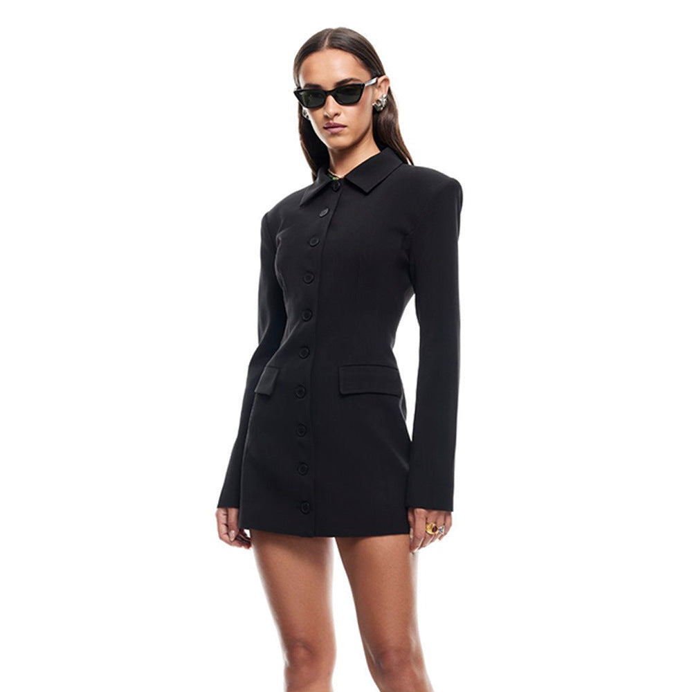 Women Sexy Slim Collared Dress Single Breasted - ALZO
