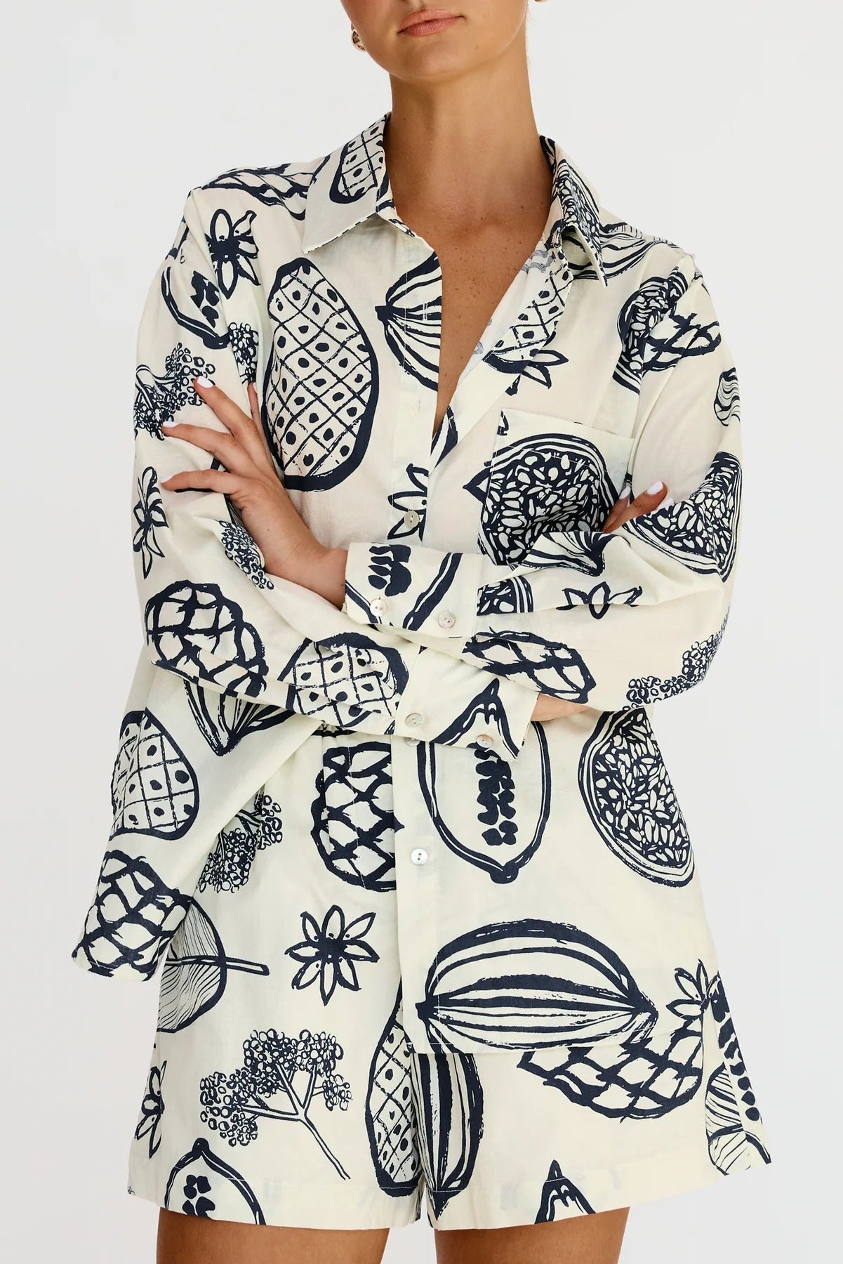 Early Autumn Casual Advanced Fruit Printed Shorts Cardigan Suit - ALZO