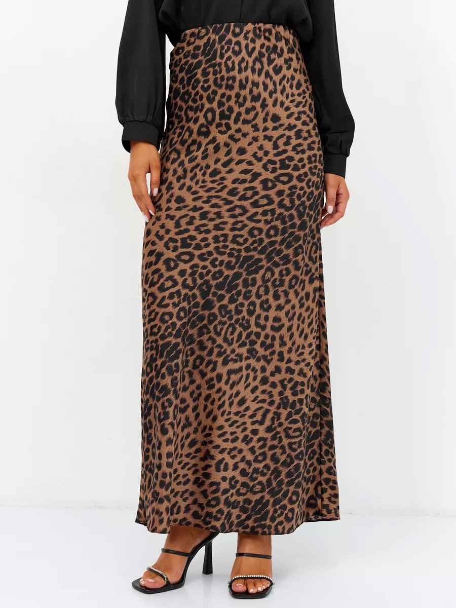 Satin Skirt Sexy Leopard Print Maxi Skirt High Waist Elastic Silky Maxi Skirt