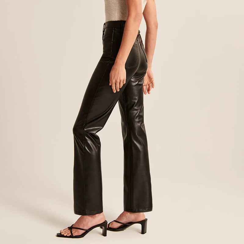 Autumn Winter Straight Leather Pants Women Long Casual Low Waist Faux Leather Women Pants Trousers