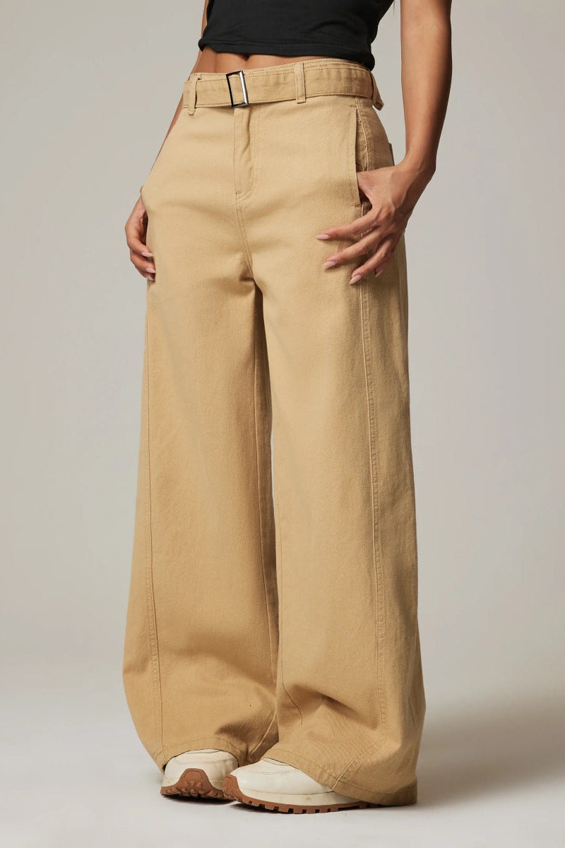 Spring Casual Straight Leg Pants Women Jeans Women Wide Leg Pants with Belt Jeans Women - ALZO