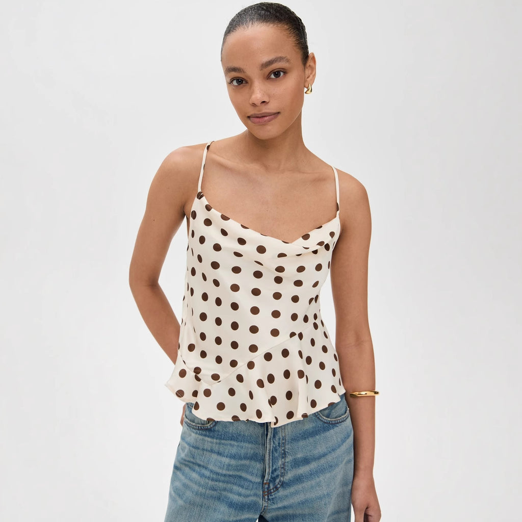 Spring Summer Swimsuit Polka Dot Flying Edge Thin Shoulder Camisole Women - ALZO