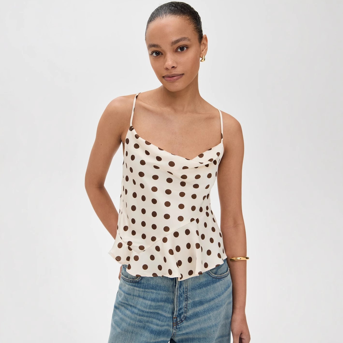Spring Summer Swimsuit Polka Dot Flying Edge Thin Shoulder Camisole Women - ALZO