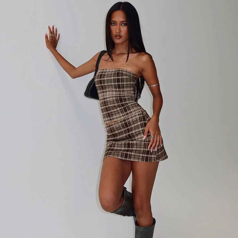 Women Summer Two Piece Set Midriff Wrapped Breast Skirt