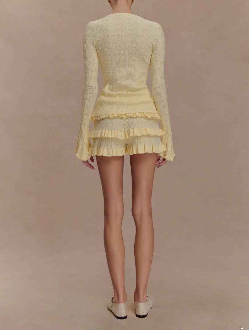 Spring Summer Sexy Knit Breathable Cardigan Shorts Two Piece Sets Women