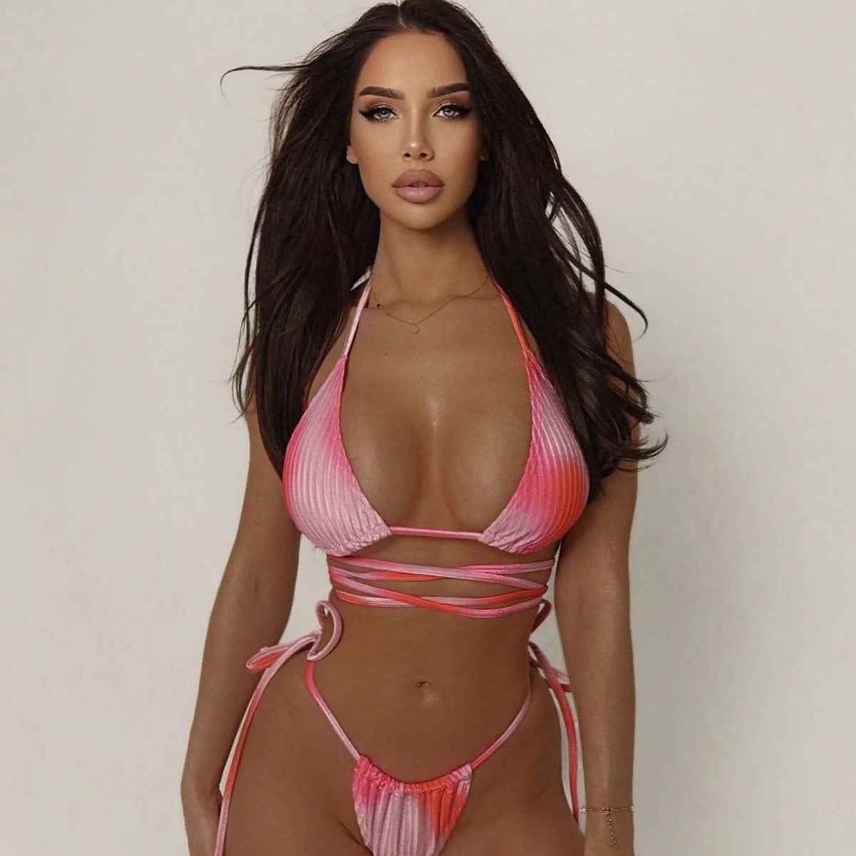 Split Swimsuit Sexy Backless Lace up Bikini