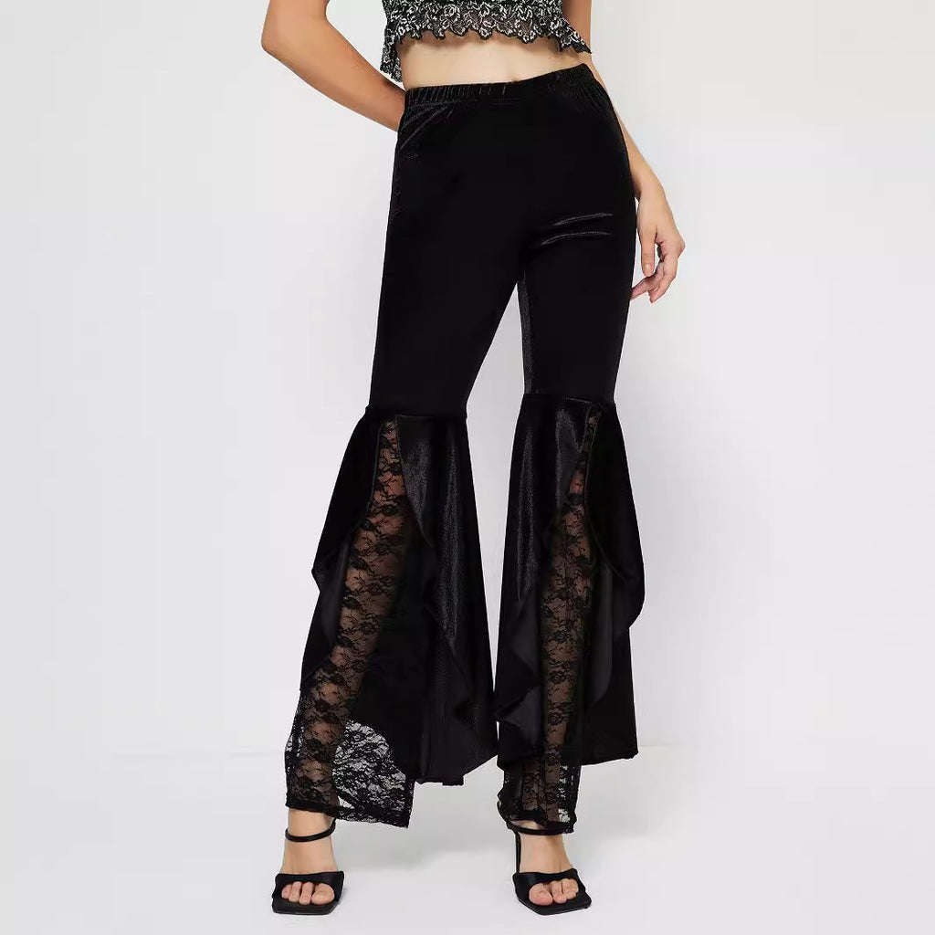 Women Clothing Elegant Lace Casual Pants Bell Bottom Pants - ALZO