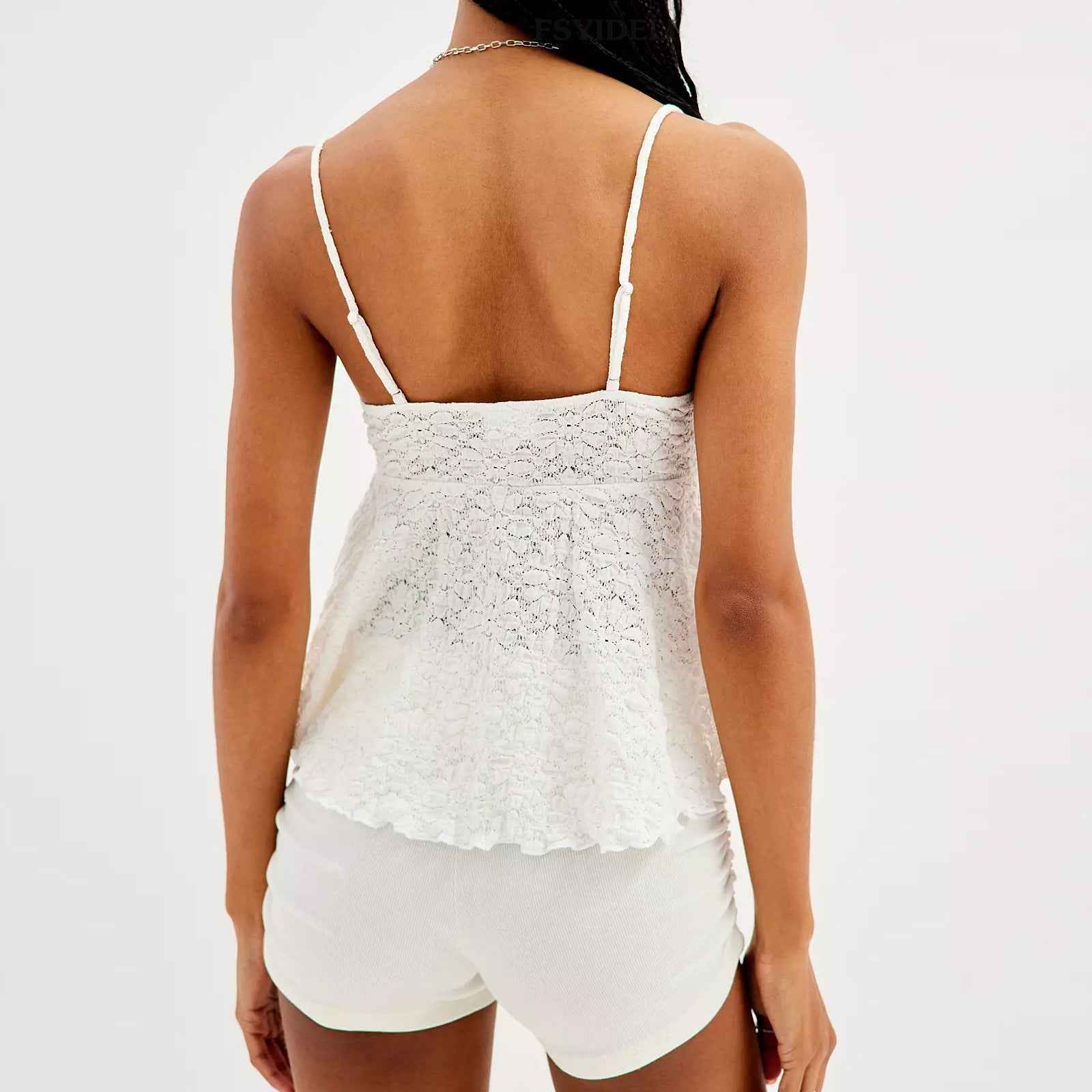 Camisole Summer V Neck Hollow Out Cutout Lace Sexy Suspenders Backless Blouse Women