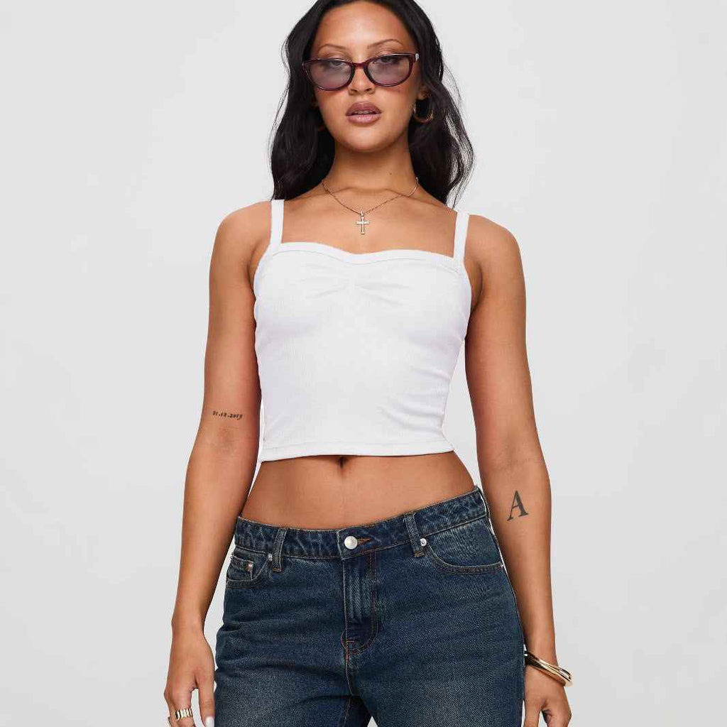 Spring Summer Women Clothing Solid Color Pleated Design Short Bare Cropped Slim Fit All Matching Tank Top