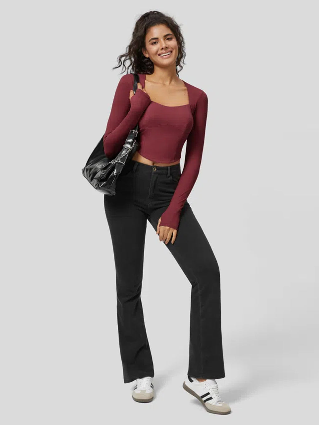 Square Collar Long Sleeve Knitwear Women Autumn Tight Expose Clavicle Slimming Inner Bottoming Top - ALZO