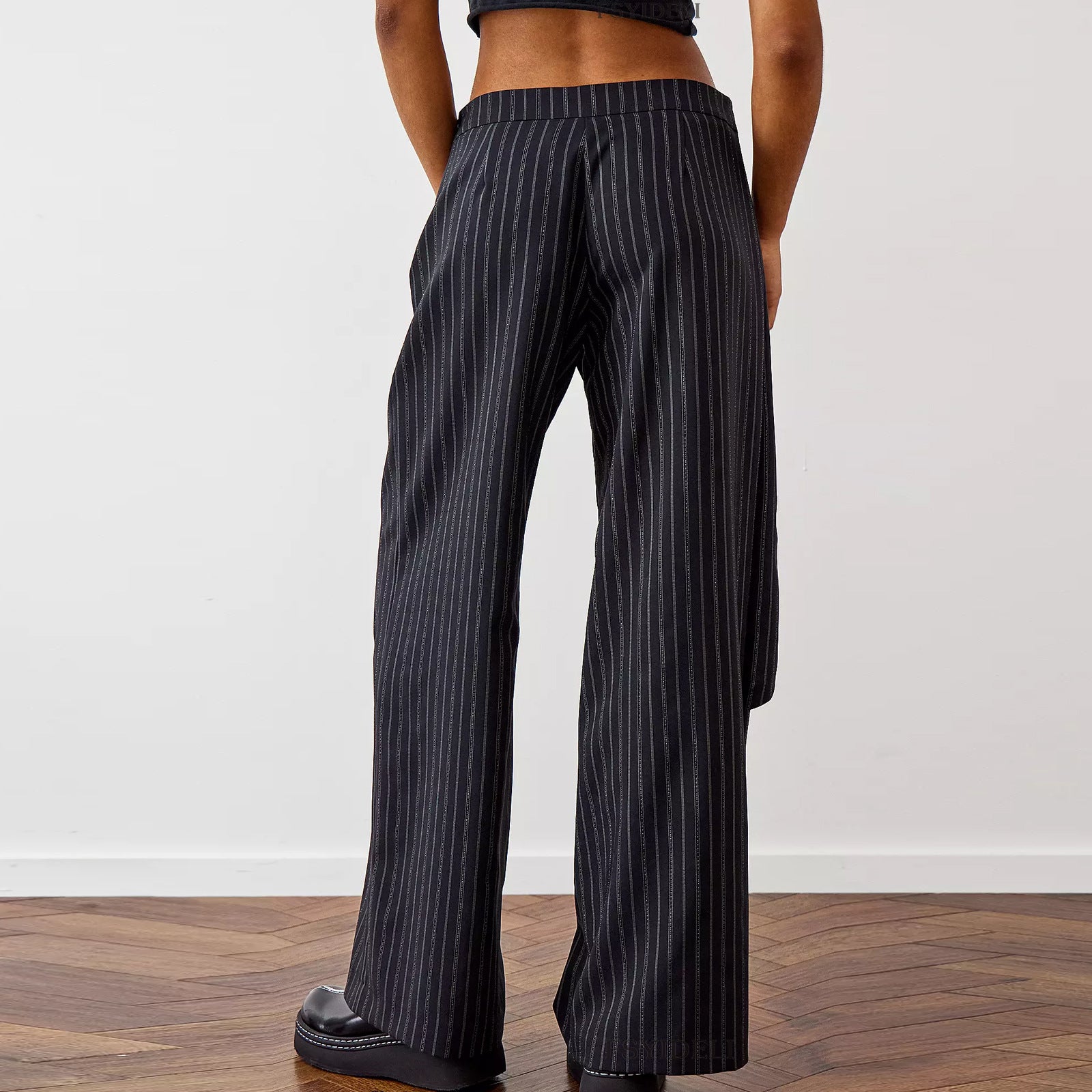 Work Pant Women Solid Color Loose Irregular Asymmetric Casual Striped Wide-Leg Pants Women - ALZO