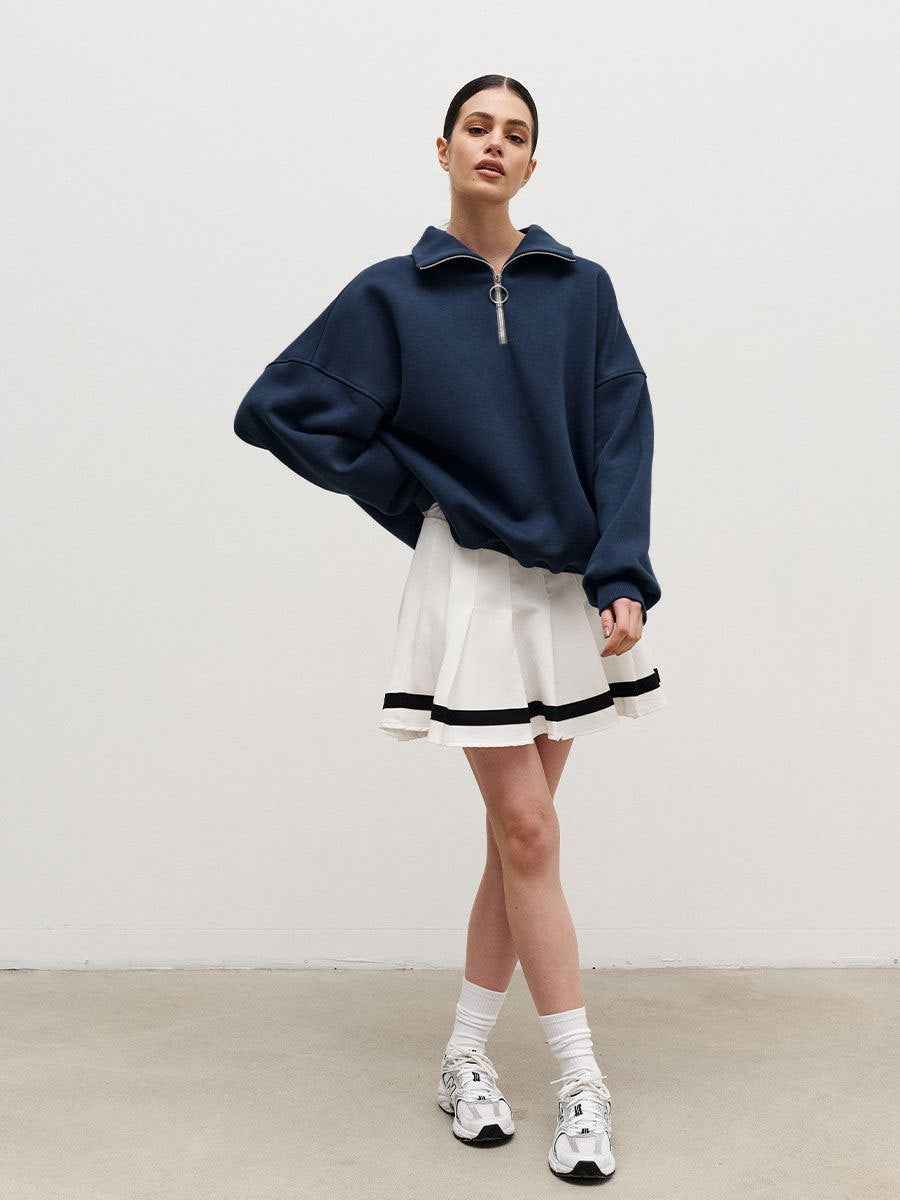 Collared Sweatshirt Autumn Winter Women Unisex Street Loose Lapels Zipper Sweatshirt