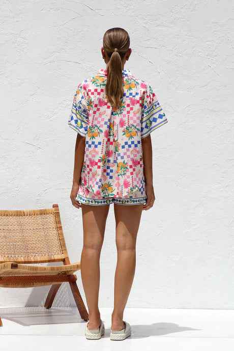 Spring Summer Printed Casual Shirt Shorts Two Piece Sets Office
